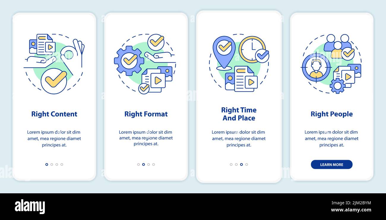 Content principles onboarding mobile app screen Stock Vector