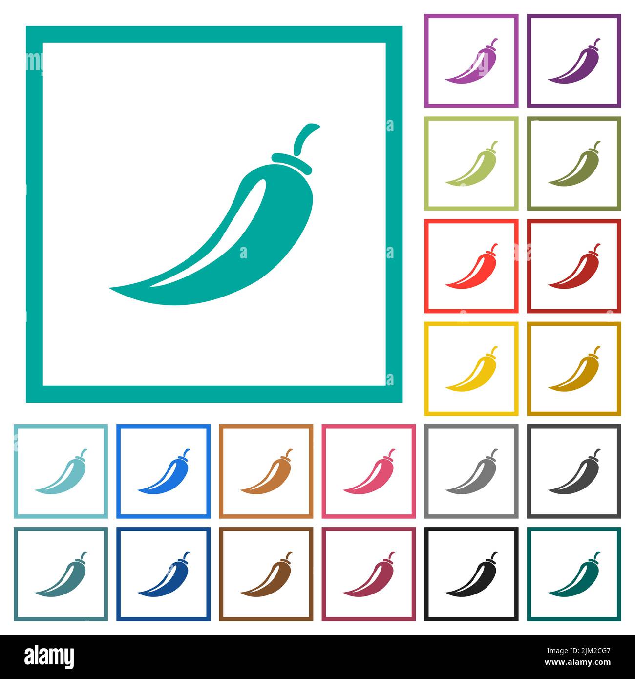 Chili pepper flat color icons with quadrant frames on white background ...