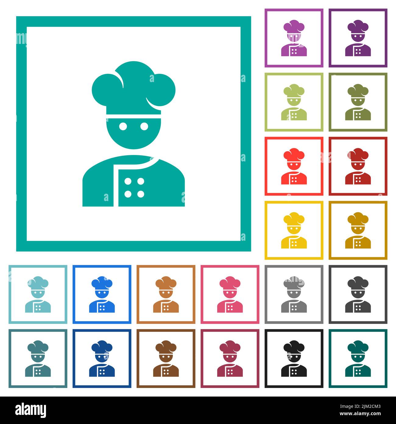 Chef flat color icons with quadrant frames on white background Stock Vector