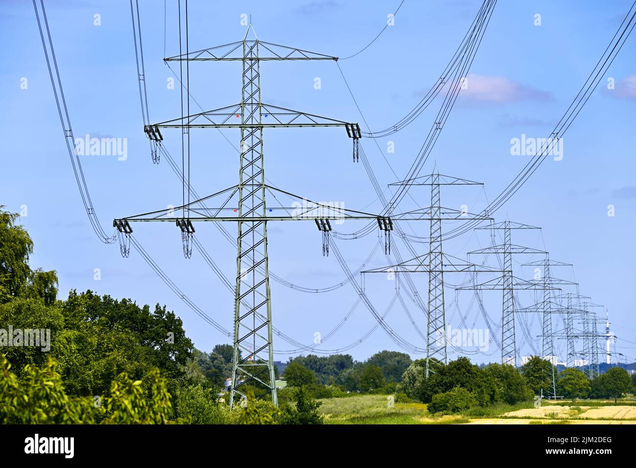 Electricity Pylons In Hamburg, Germany Stock Photo