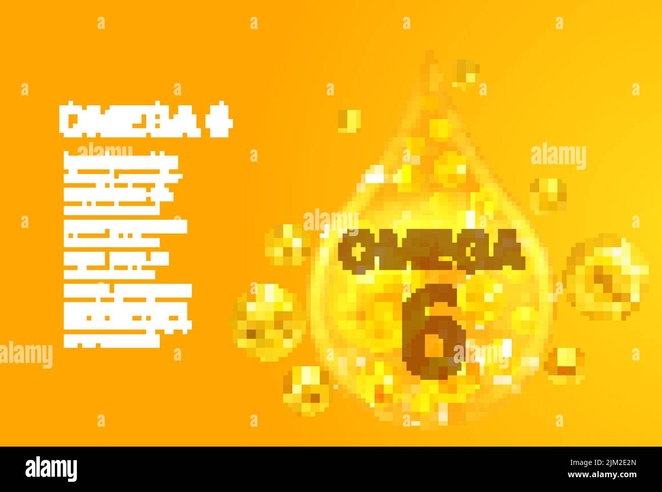 Vitamin OMEGA 6. Baner with vector images of golden drops with oxygen