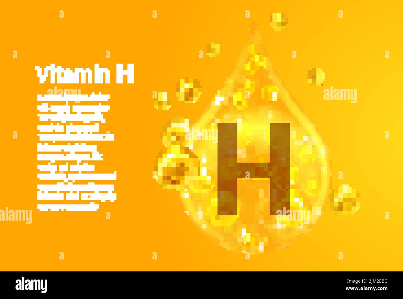 Vitamin H. Baner with vector images of golden drops with oxygen bubbles
