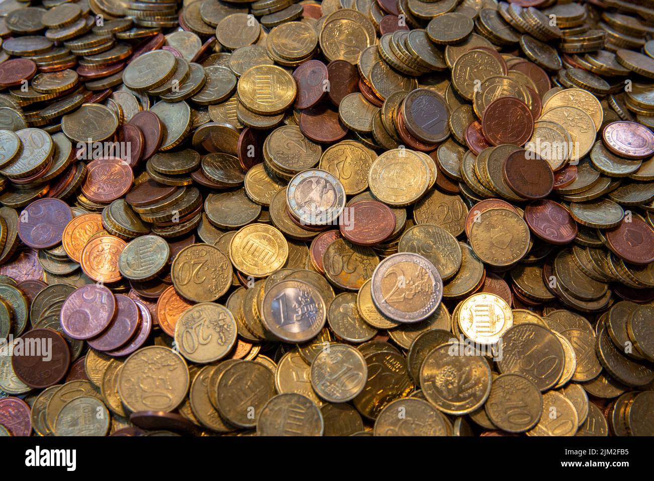 Euro - Cent Coins Full Frame, Collected Coin Money, Savings,Euro, Small Change Stock Photo