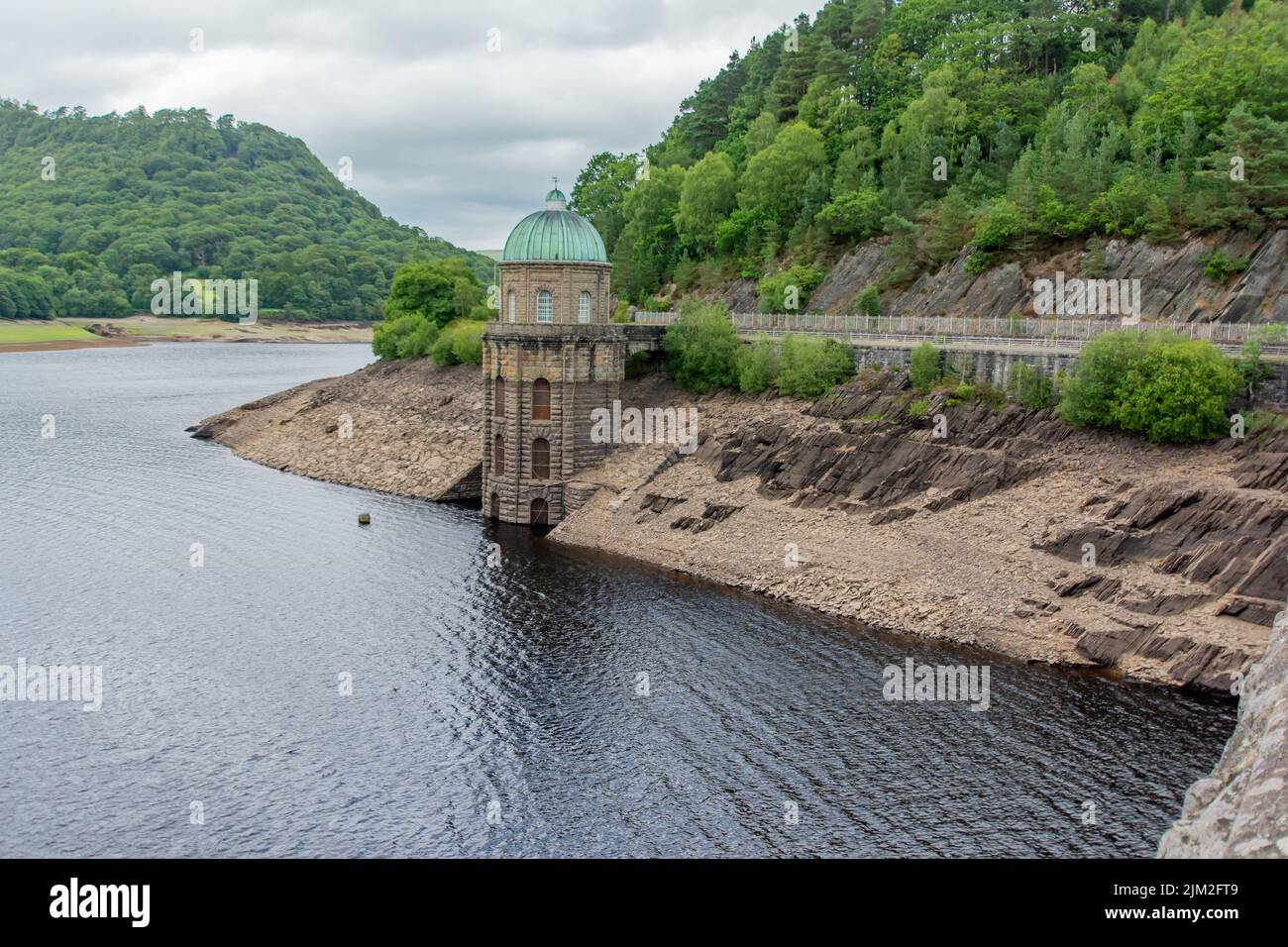 These are the water levels after a dry summer so far in the uk. this is the Elan Valley in Mid-Wales. Stock Photo