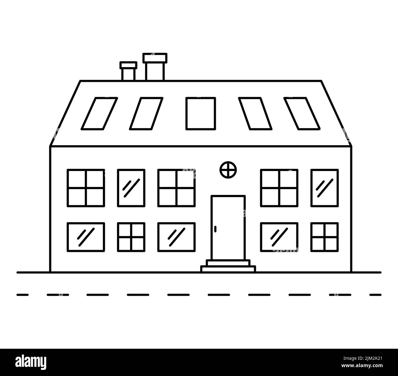 Vector line art illustration with one old house. Stock Vector