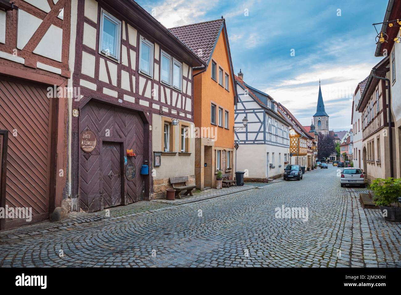 SESSLACH, BAVARIA, GERMANY - CIRCA MAY, 2022: The Luitpoldstrasse in Sesslach town, Germany. Stock Photo