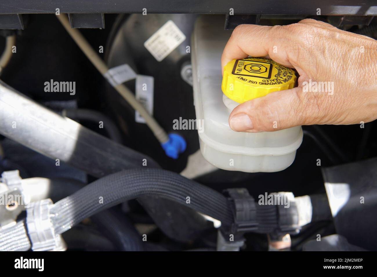 A woman test the brake fluid Stock Photo Alamy