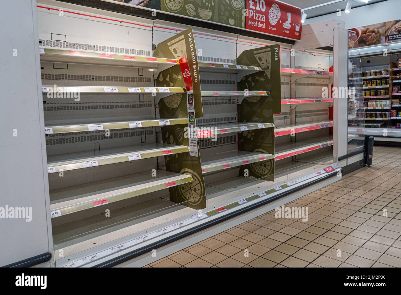 4 August 2022 Empty supermarket shelves in Sainsbury's , London, UK