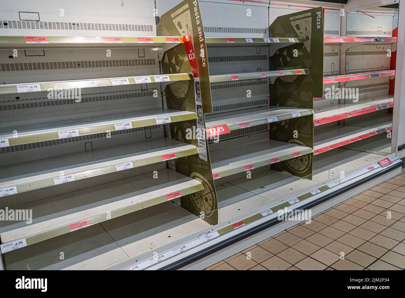 4 August 2022 Empty supermarket shelves in Sainsbury's , London, UK
