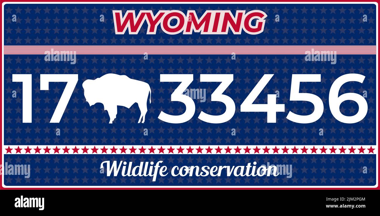 Vehicle license plates marking in Wyoming in United States of America