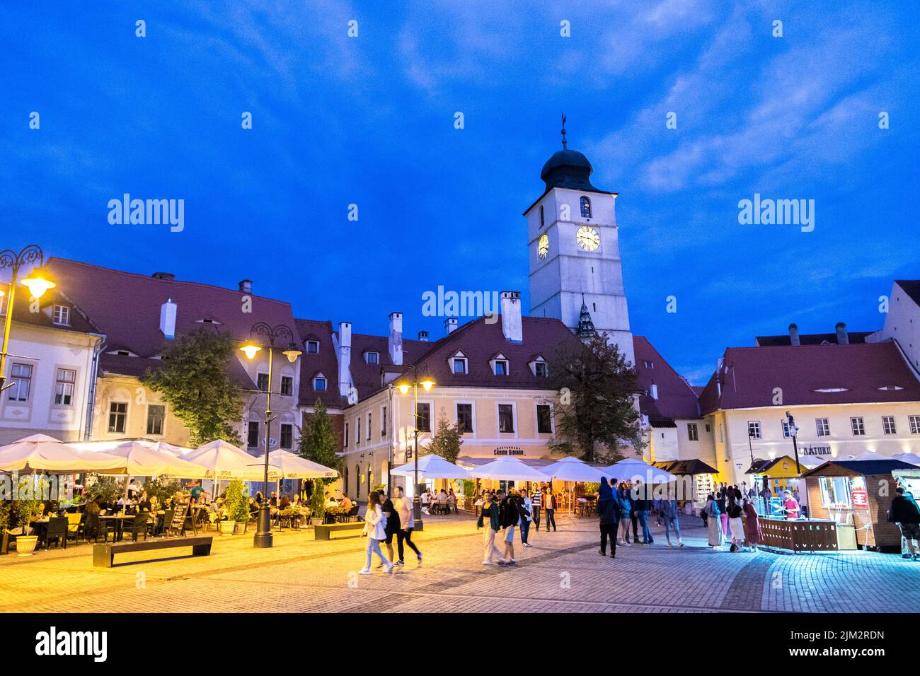 Romania, Transylvania, Sibiu, Sfatului Tower, Mica Square Stock Photo