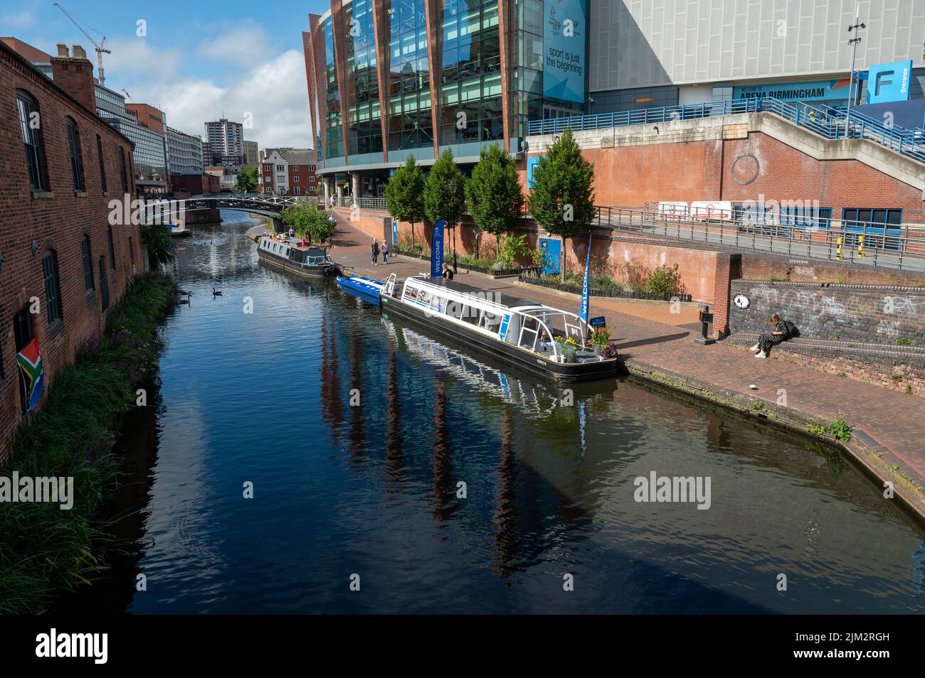 Boat called the Pennine Princess moored on the canal in Birmingham during the 2022 Commonwealth Games close to the NIA. Stock Photo