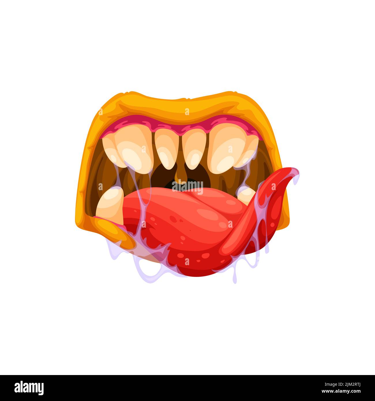 Ugly hungry ogre jaws, mouth and teeth of scary monster isolated