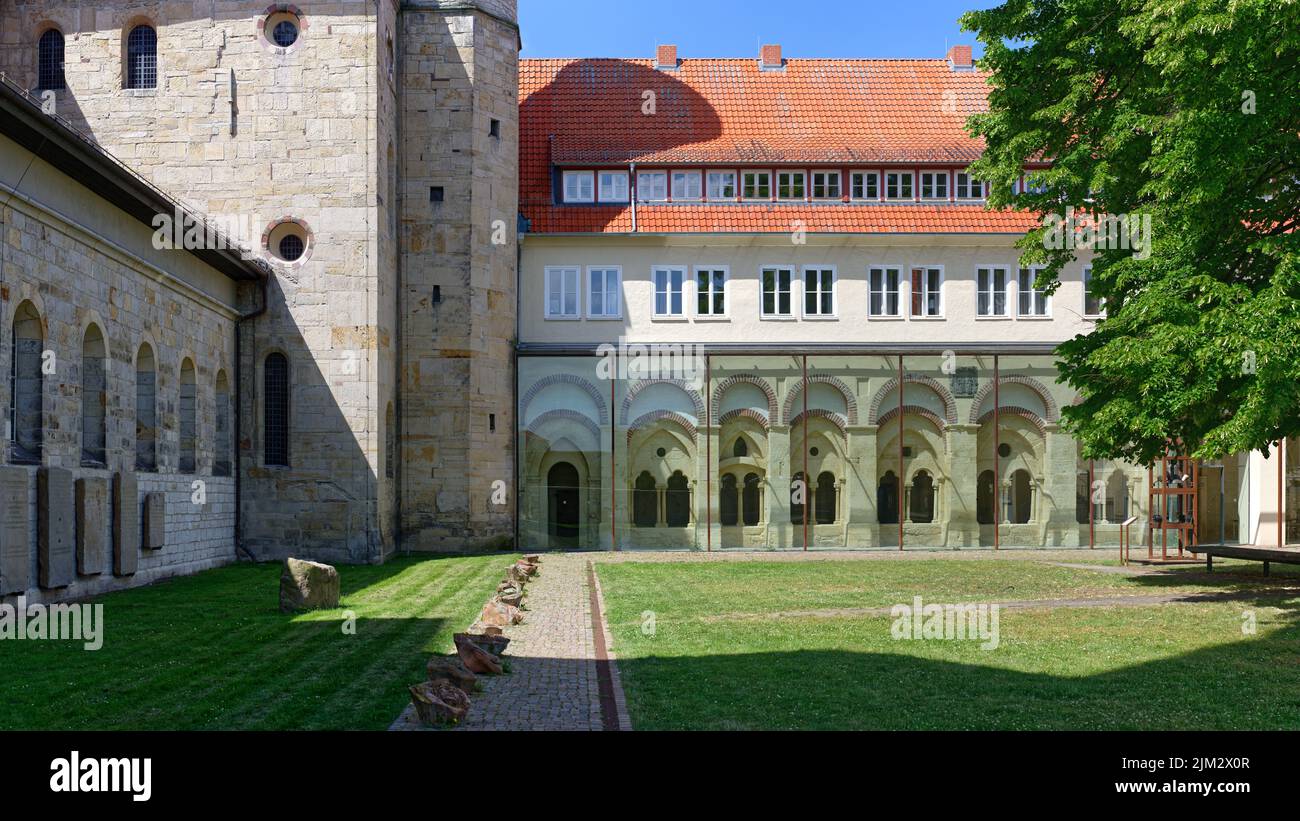 HQ Panorama - Cloister at. St. Micaelis Cathedral  - Pre-Romanesque architecture (ca. 10. century) - Hildesheim Stock Photo