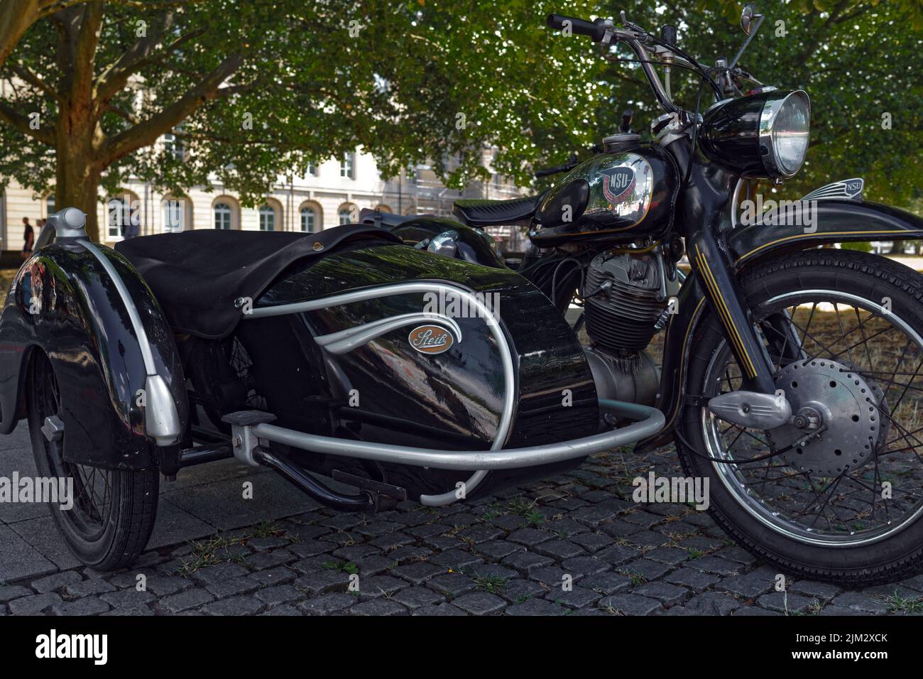 A NSU Max oldtimer motorcycle with Steib sidecar (late 50's) - sighted in Hanover Stock Photo