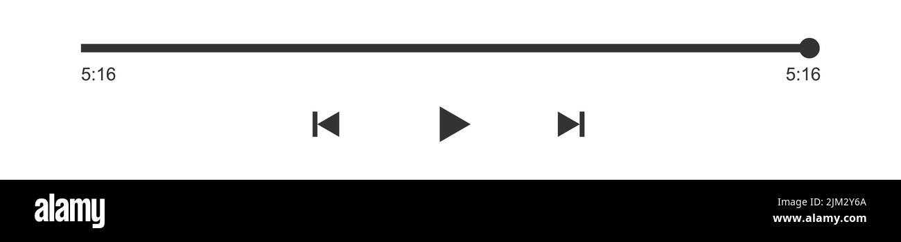 Song, podcast or video ending. Media player progress bar with time slider, play, rewind and fast forward buttons. Template of audio or video player playback panel. Vector graphic illustration Stock Vector