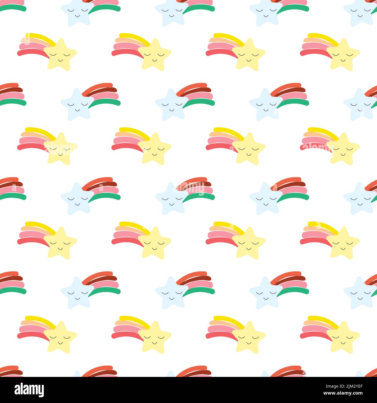 Children sky pattern with flying comets. Vector kawaii pattern isolated on white background. Stock Vector