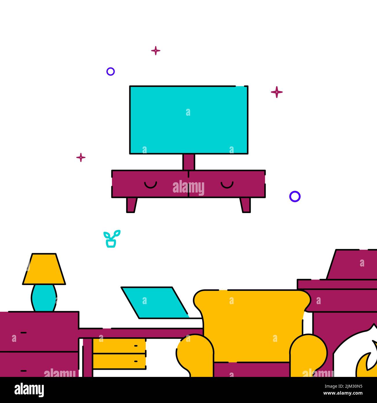 TV cabinet, TV stand filled line vector icon, simple illustration, related bottom border. Stock Vector