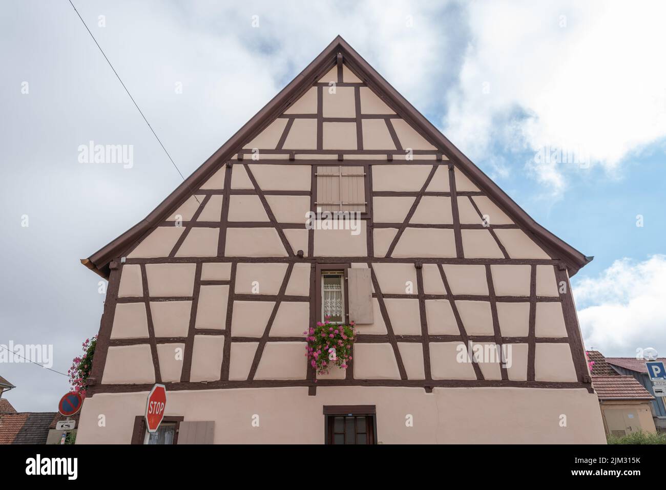 Traditional half-timbered house post and beam construction in Alsace  Stock Photo