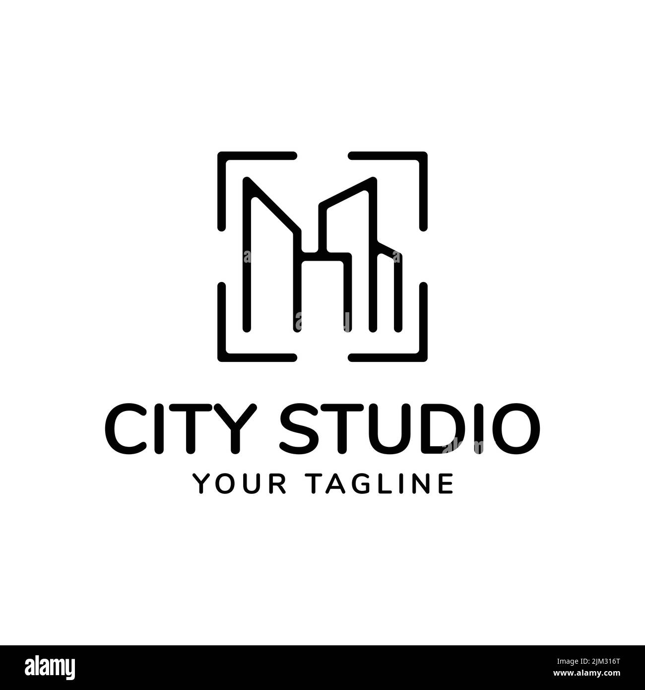 simple city building studio with line style logo design Stock Vector ...