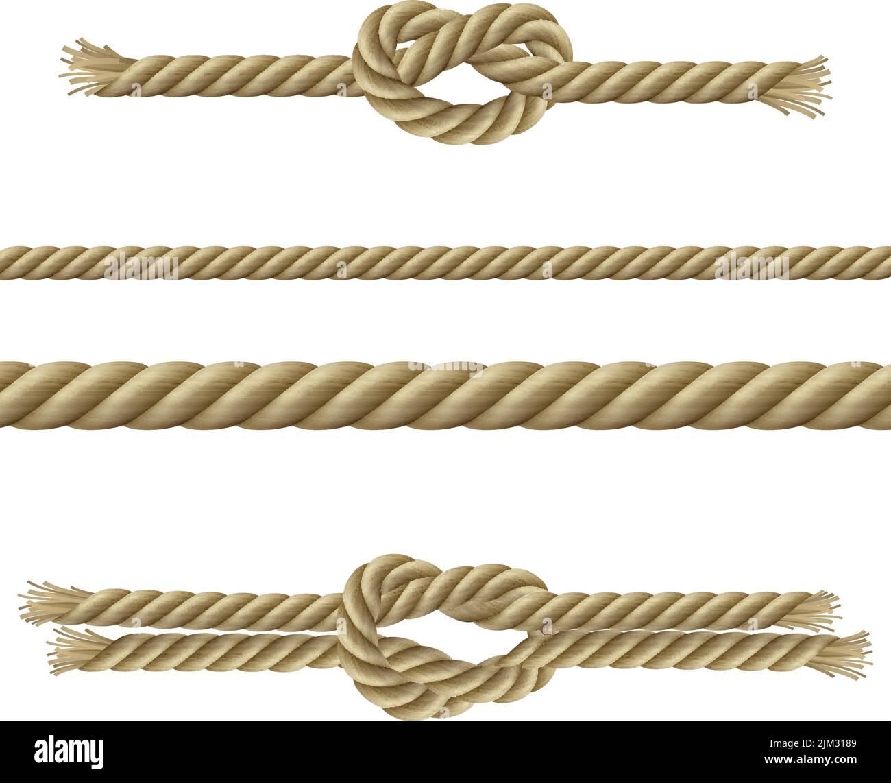 Twisted ropes nodes and sailor knots decorative set isolated vector