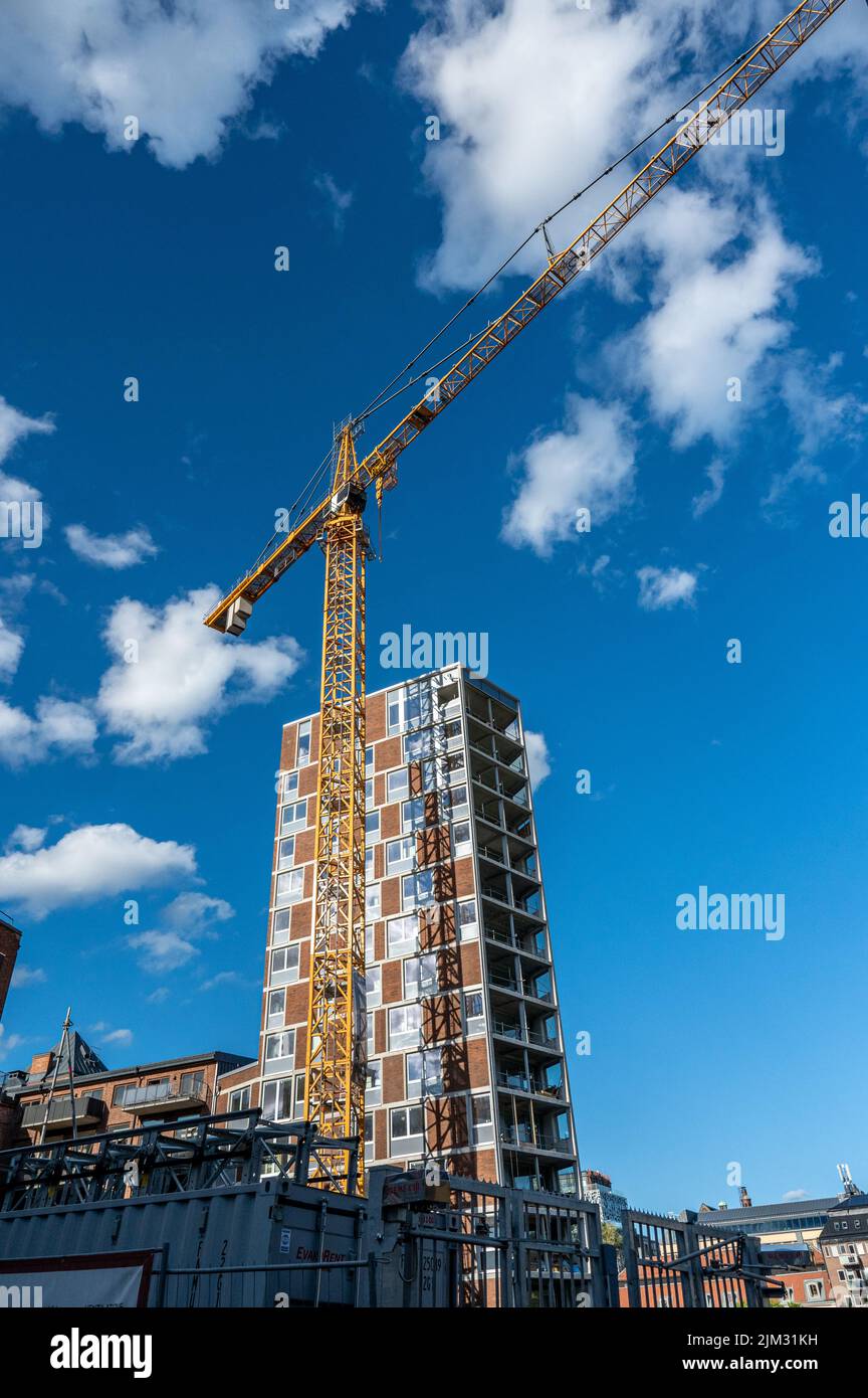 Tower house at Yllefabriken under construction in Norrköping, Sweden. Stock Photo