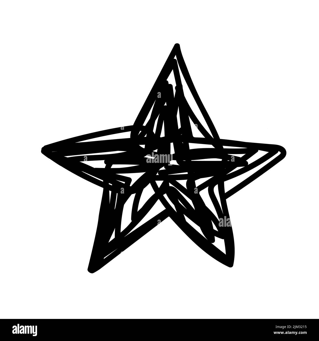 Doodle Christmas five-point star. Hand-drawn outline wye isolated on white background. Messy line winter holiday symbol of the New Year. Festive Tangl Stock Vector