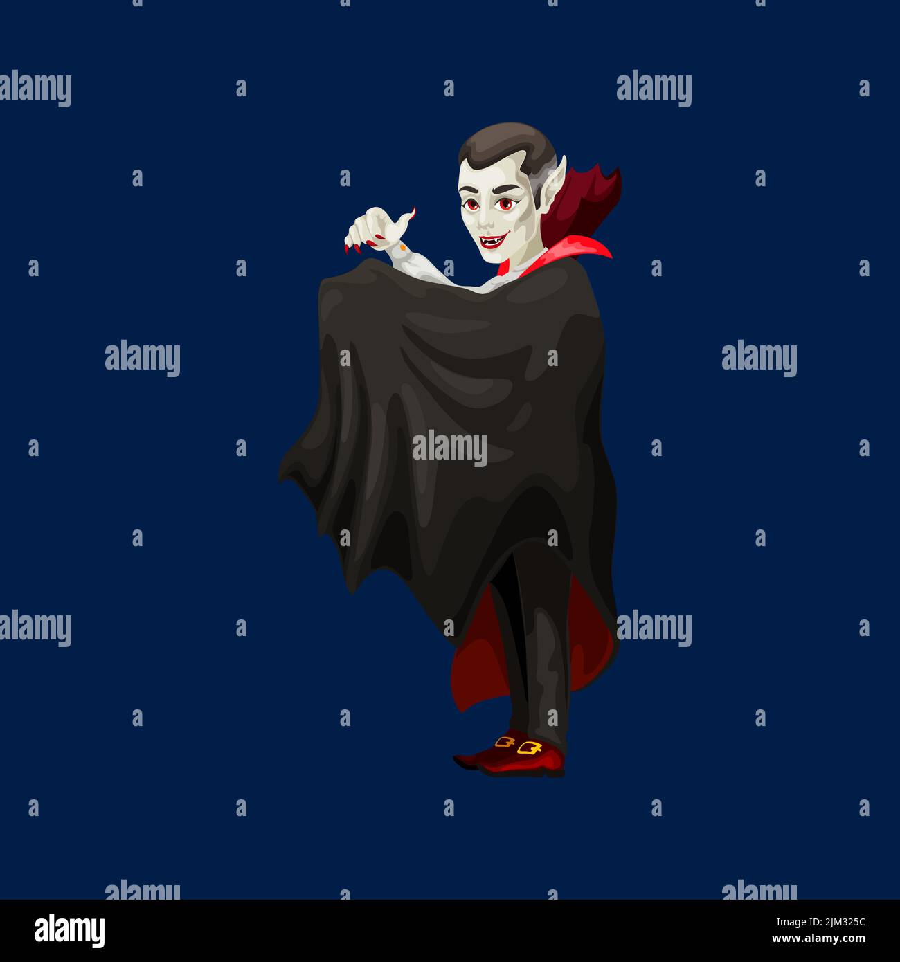 Cartoon vampire spooky Halloween character, Dracula personage. Vector