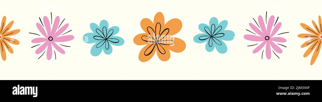 Flower pattern background vector border, trendy seamless repeat design ...