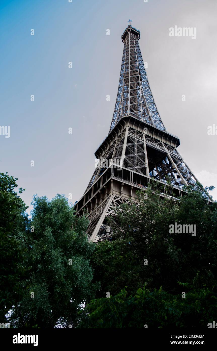 Summer view from the ground to Eiffel Tower, Paris, France Stock Photo