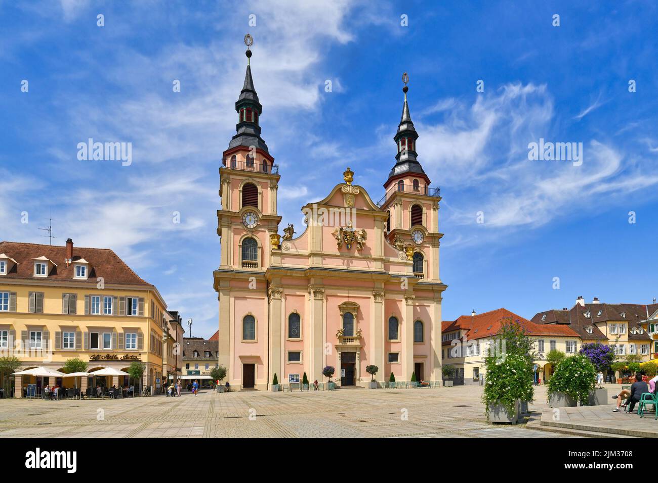 Ludwigsburg, Germany - July 2022: Market square with protestant church called 'Stadtkirche Ludwigsburg' in old city center Stock Photo