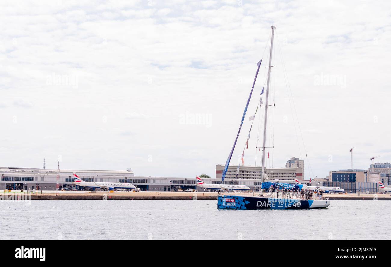 Seattle Clipper Round the World Yacht Race finish event at Royal Albert Dock on East Ham Stock Photo