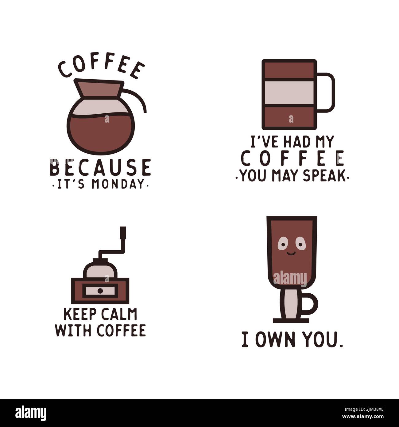 Vector Set Of Coffee Logos And Labels Illustration Retro Badges With Quotes Coffee Because 