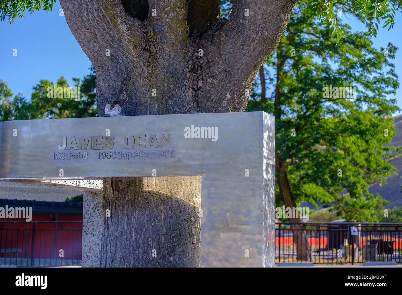 Memorial sculpture for James Dean at Jack Ranch Café, Cholame, Central California, near where he was killed in a car crash. Stock Photo