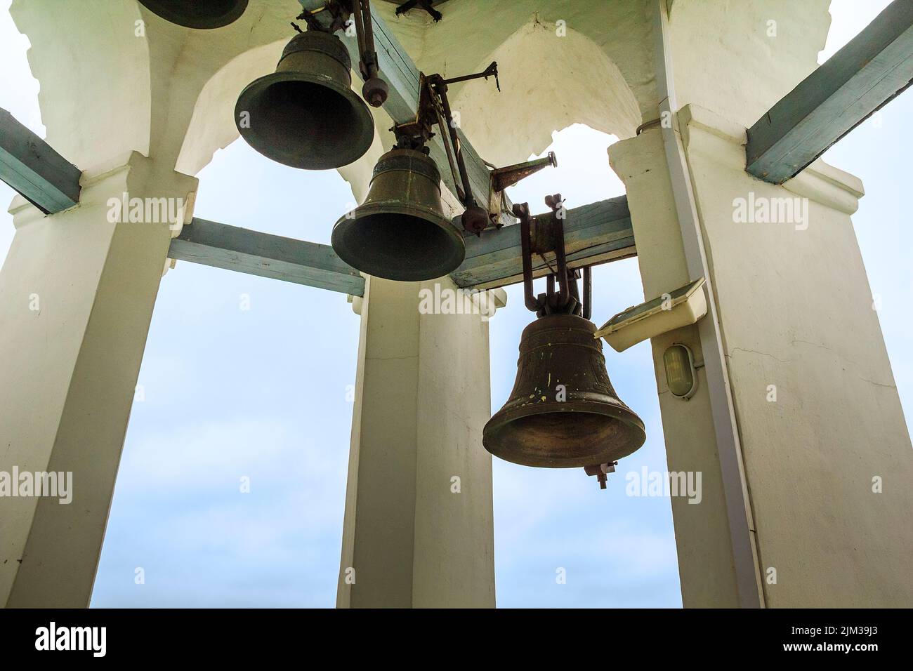 These are bells on the belfry of the Holy Transfiguration Monastery of the 16th century May 23, 2013 in Yaroslavl, Russia. Stock Photo