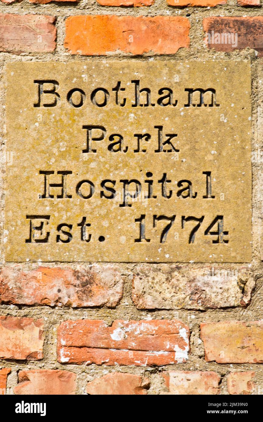 Stone inscription of Bootham Park Hospital est. 1774, York, england Stock Photo