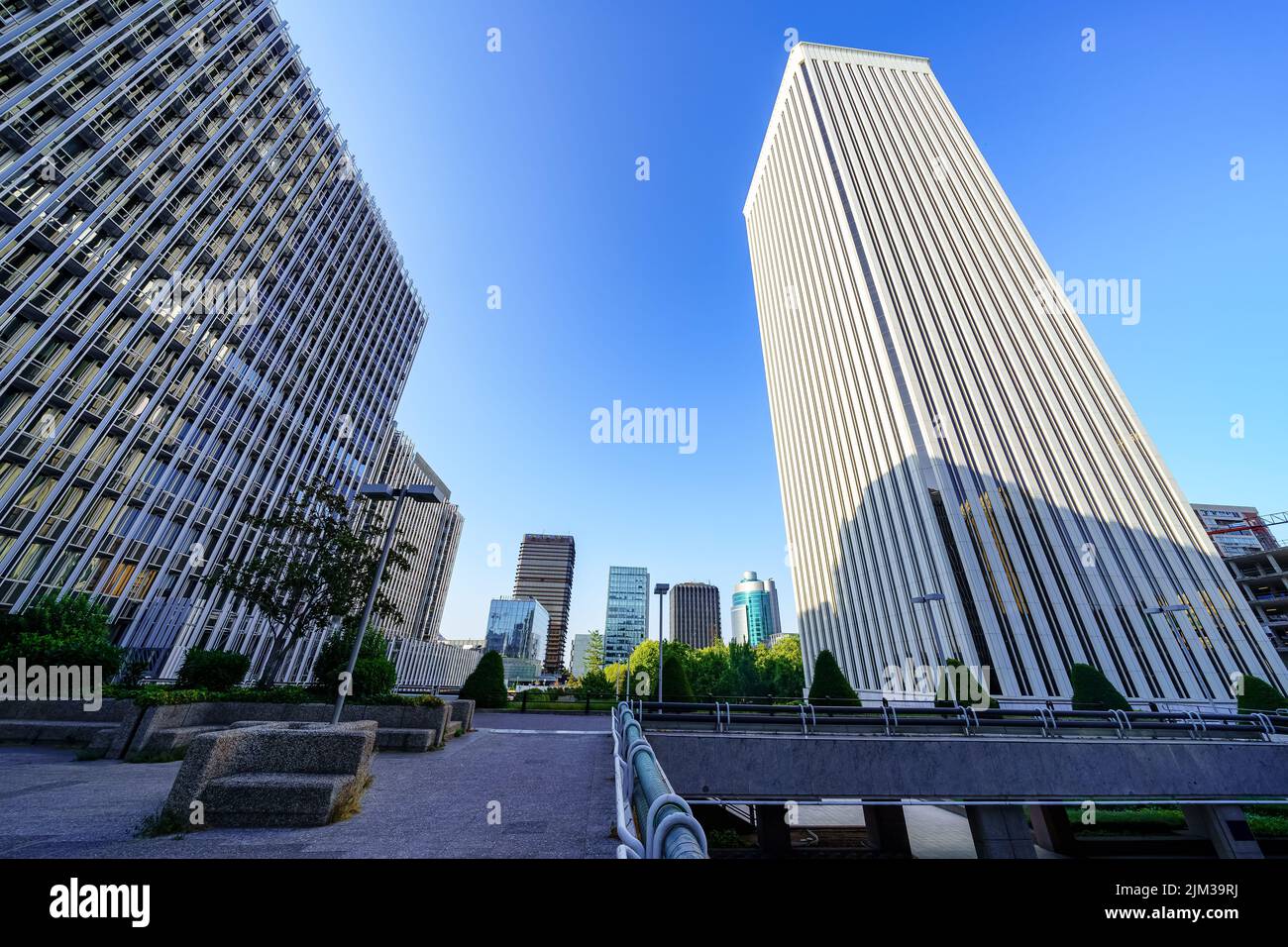 Highrise buildings filled with company offices in the financial