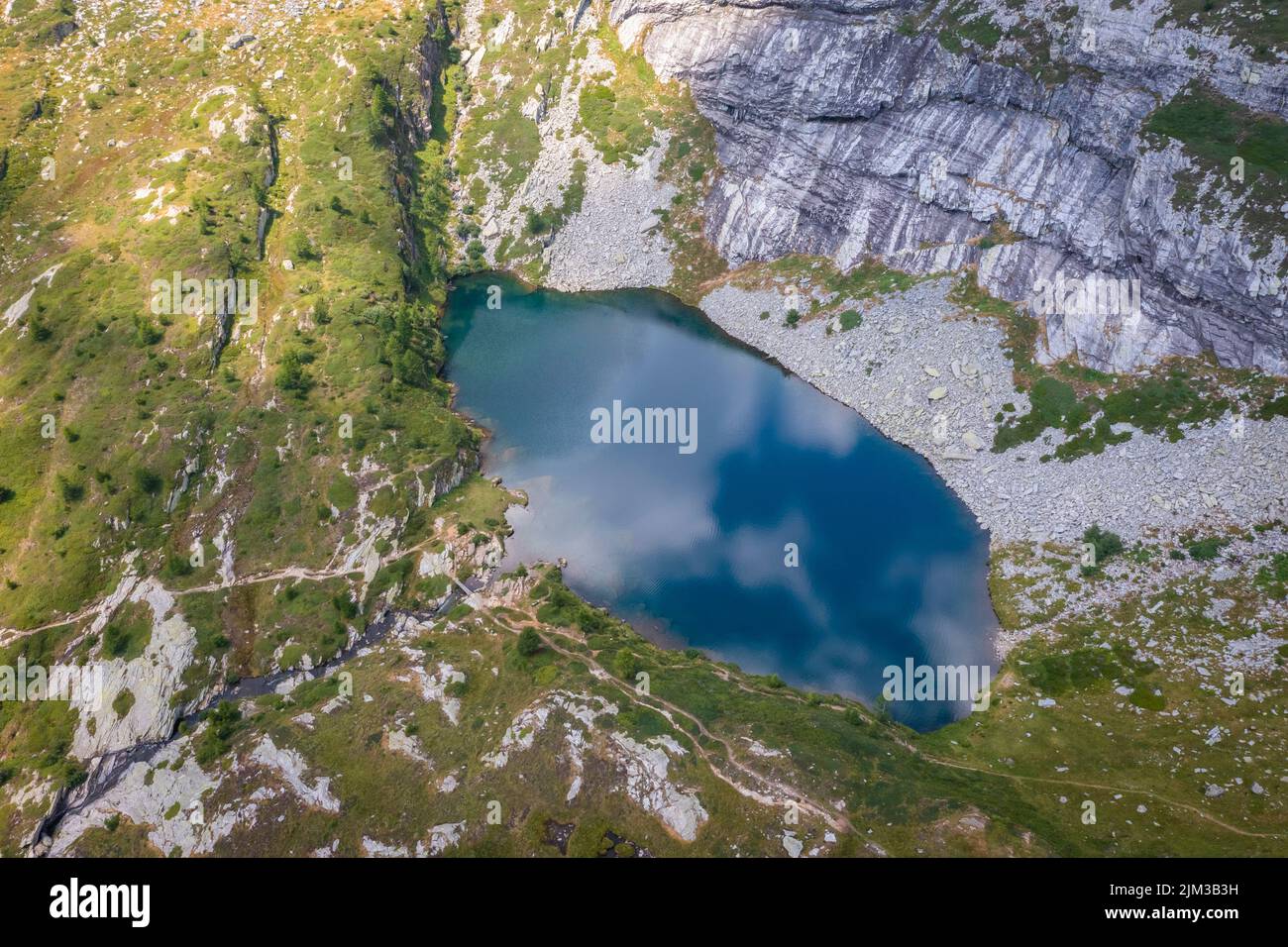 View of the Lower Paione lakes in summer. Bognanco, Val Bognanco, Piedmont, Italy. Stock Photo