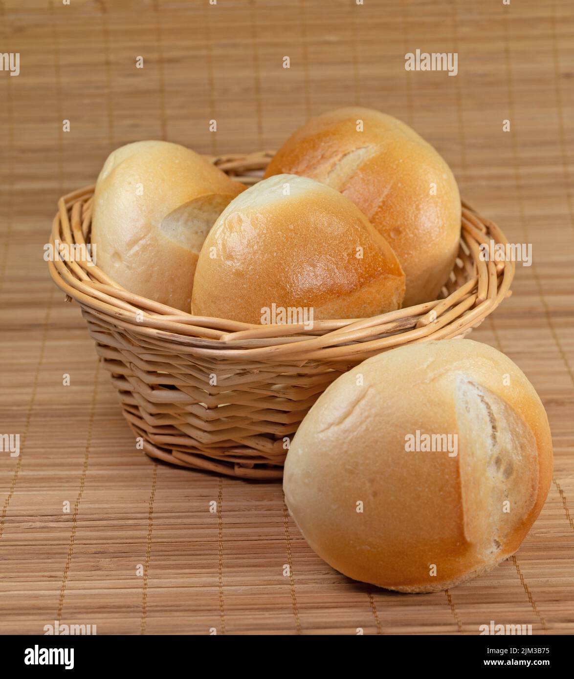 Wheat buns in the basket Stock Photo