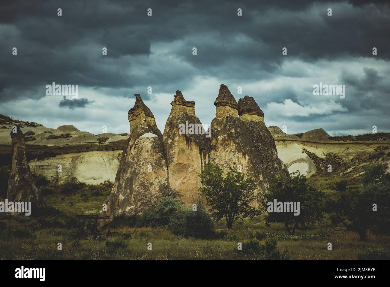 rock formations in the rose valley in turkey near goreme. Stock Photo