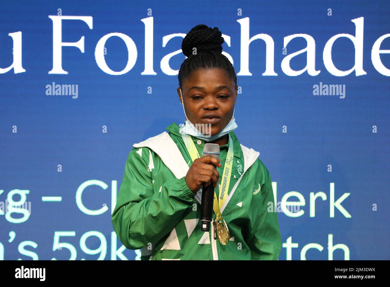 August 4, 2022, Birmingham, West Midlands, England: Nigerian weightlifter RAFIATU LAWAL attends the Longines Commonwealth Games record breakers celebration during the Birmingham 2022 Commonwealth Games (Credit Image: © Mickael Chavet/ZUMA Press Wire) Stock Photo