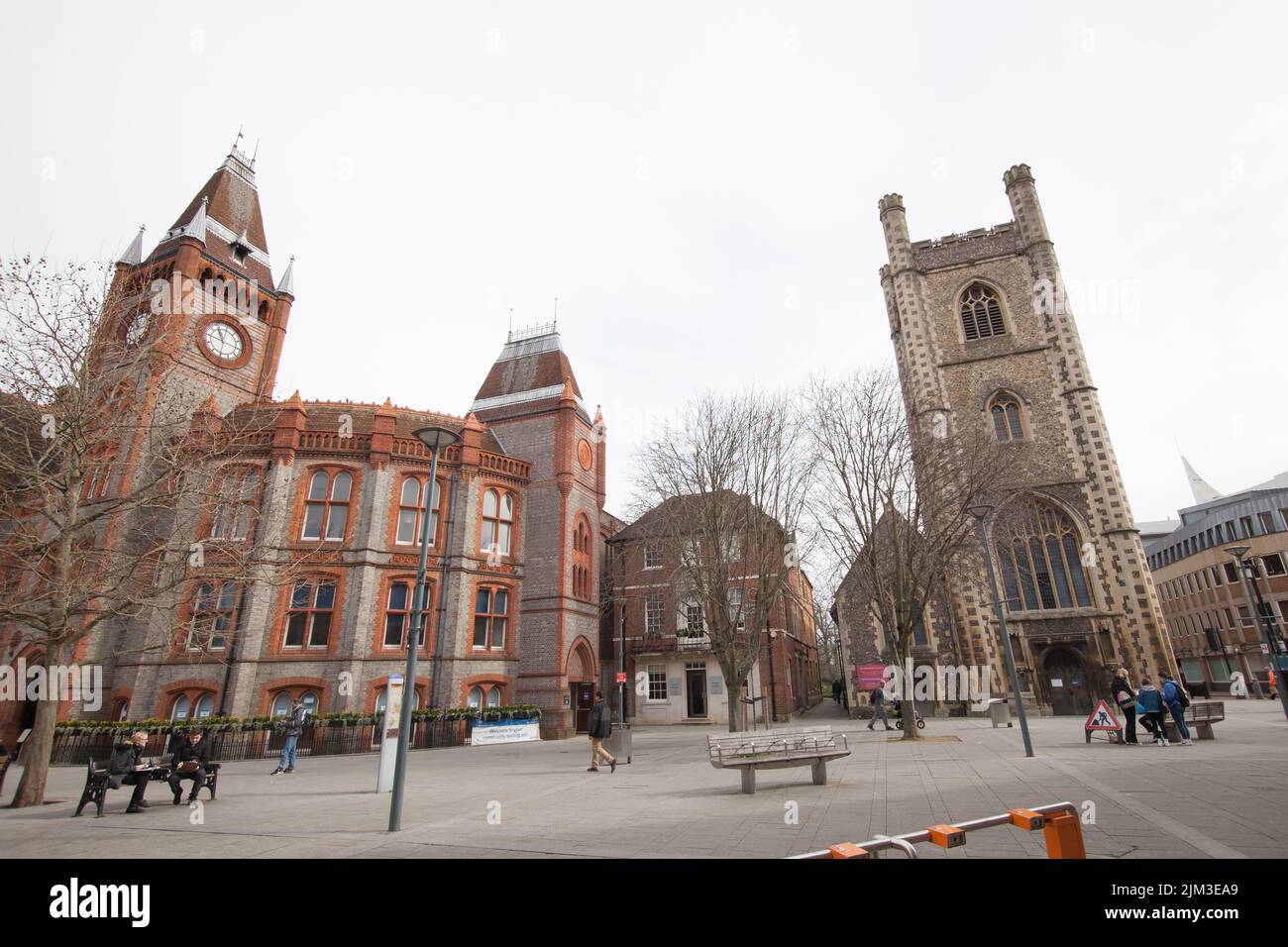 Views of the Town Hall and Blagrave Street in Reading, Berkshire in the UK Stock Photo