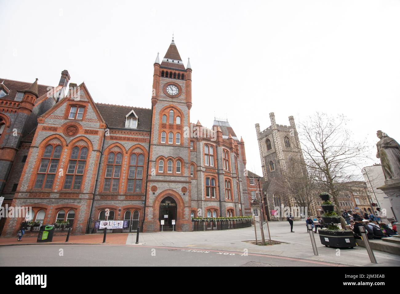 Views of the Town Hall and Blagrave Street in Reading, Berkshire in the UK Stock Photo