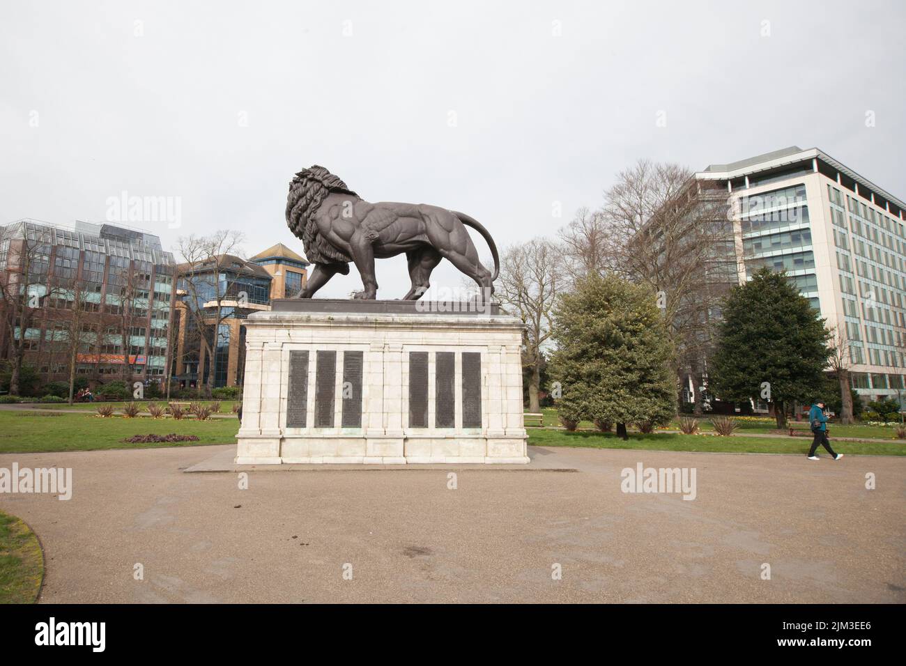 The Maiwand Lion, War Memorial in Forbury Gardens, Reading, Berkshire in the UK Stock Photo