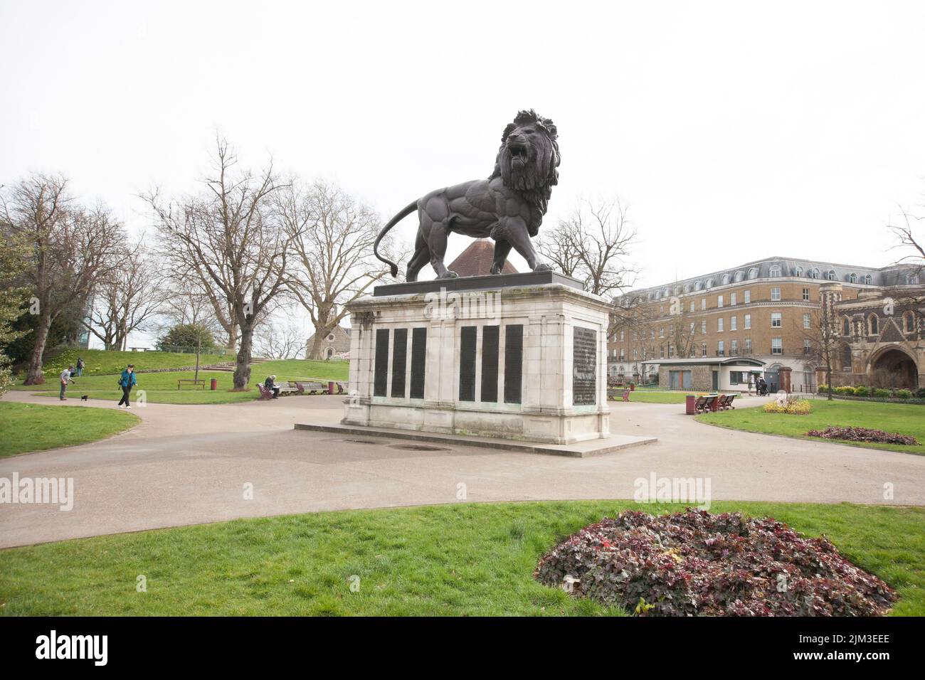 The Maiwand Lion, War Memorial in Forbury Gardens, Reading, Berkshire in the UK Stock Photo