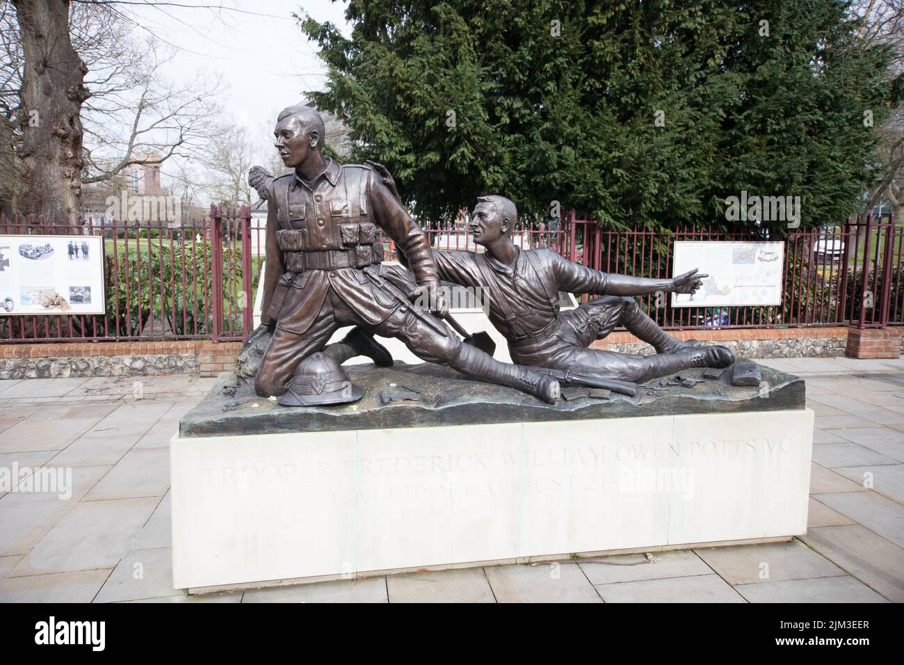 Trooper Potts Memorial Statue at Abbots walk in Reading in the UK Stock Photo