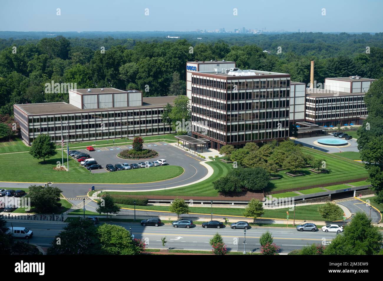 USA Chevy Chase Maryland MD aerial view of the GEICO auto insurance company headquarters Government Employees Insurance Company near Washington DC Stock Photo