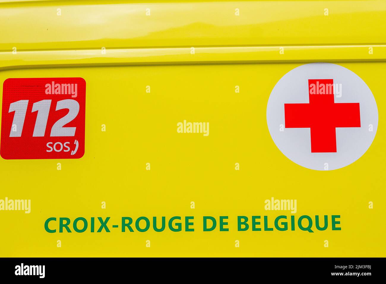 Floreffe Belgium July 31 2022 An Ambulance With The Call Number 112 floreffe-belgium-july-31-2022-an-ambulance-with-the-call-number-112