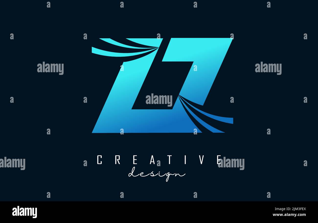 Creative blue letter ZZ z logo with leading lines and road concept ...