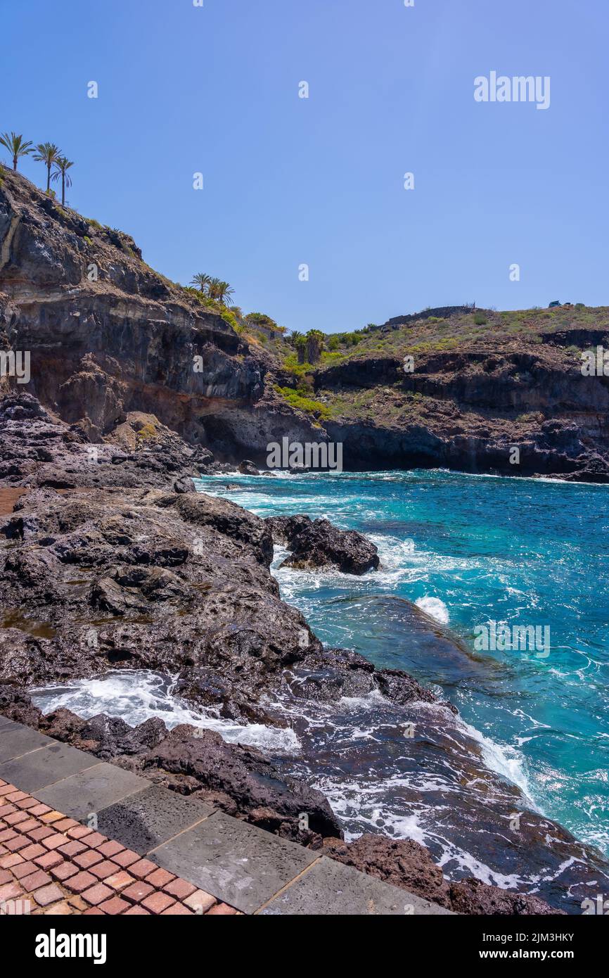 A panoramic view of a beautiful promenade at Abama beach on the west coast of Tenerife, Canary Islands, Spain Stock Photo